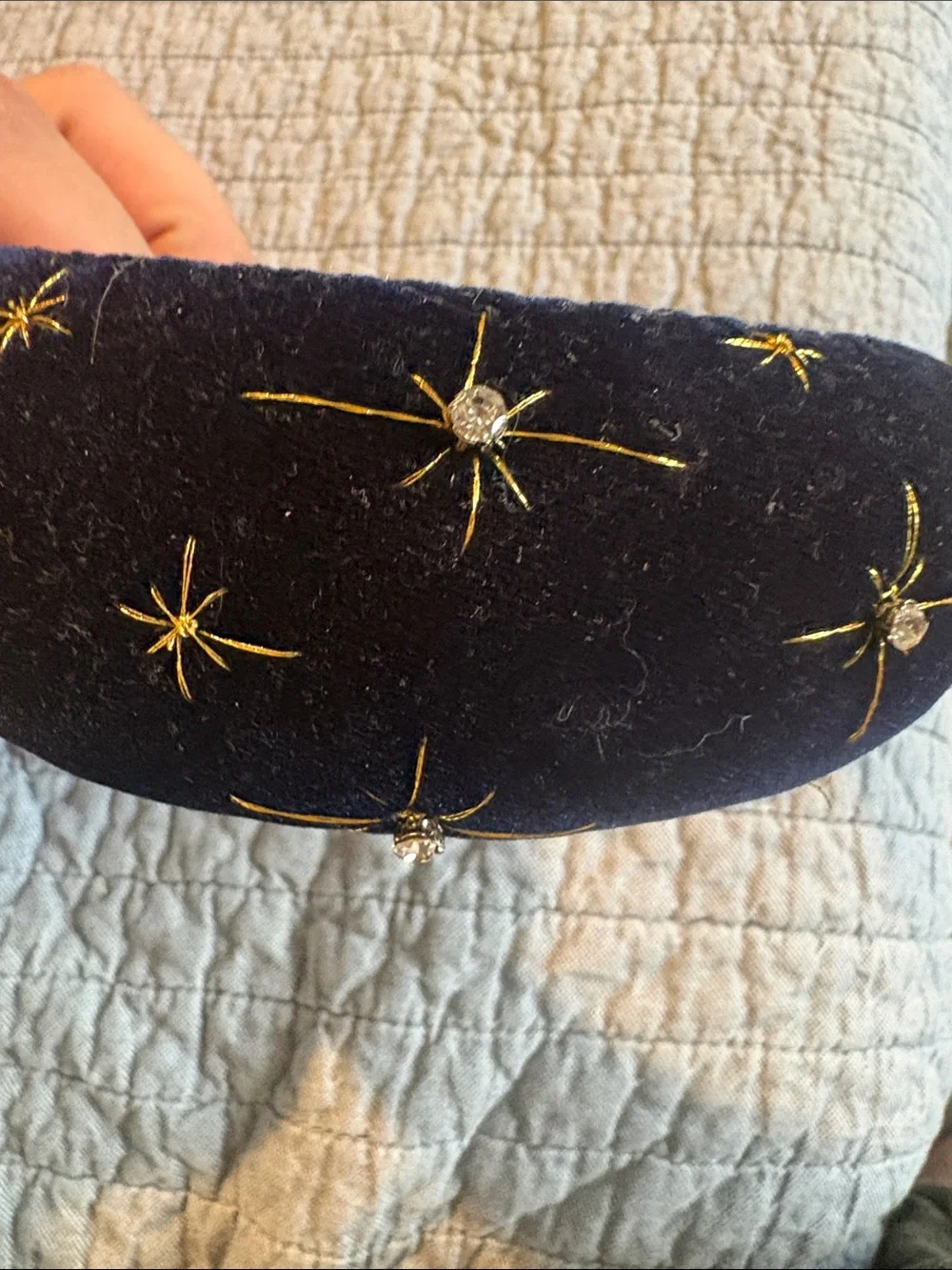 Navy Velvet Padded Headband with Gold Star Motifs